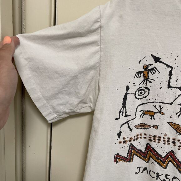 Vintage Jackson Hole HL Miller 1994 T shirt Primitive Native Design EMI Medium - Picture 2 of 8